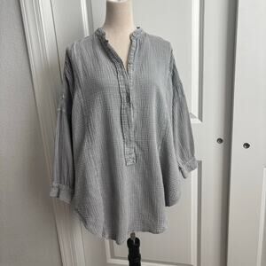 Talulah Gray Gauze Cotton Tunic Shirt Small Oversized Boho Lagenlook Henly Top